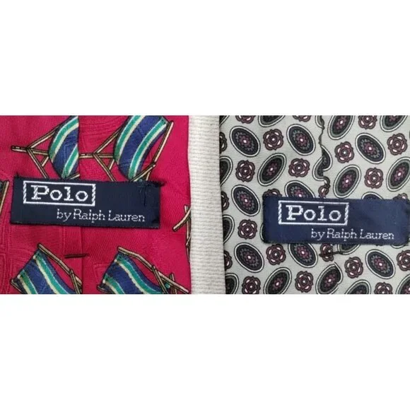 POLO RALPH LAUREN Lot Of 2 Men's 100% Pure Silk Ties Red & Gray Color Chair Des - Picture 4 of 8
